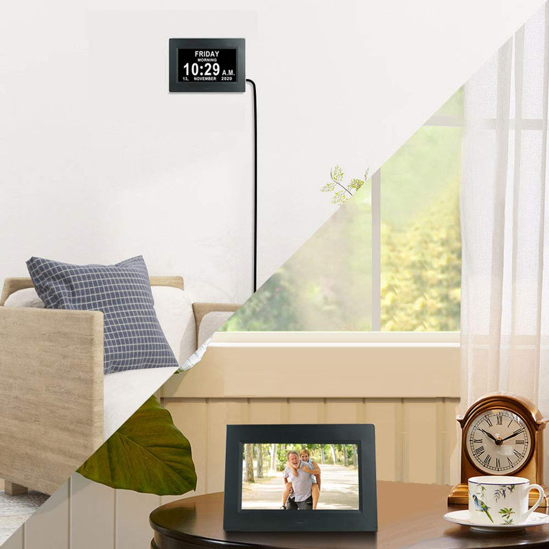 [Australia] - Extra Large Digital Calendar Day Clocks with 12 Alarms Non-Abbreviated Day and Date Time Senior Dementia Clock for Vision impaired Memory Loss Elderly 7010 Black 