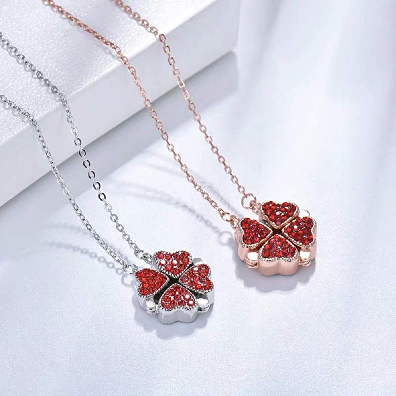 [Australia] - Sterling Silver Heart Shaped and Four Leaf Clover Convertible Pendant Necklace Crystals Jewelry for Women Girls Rose Gold 