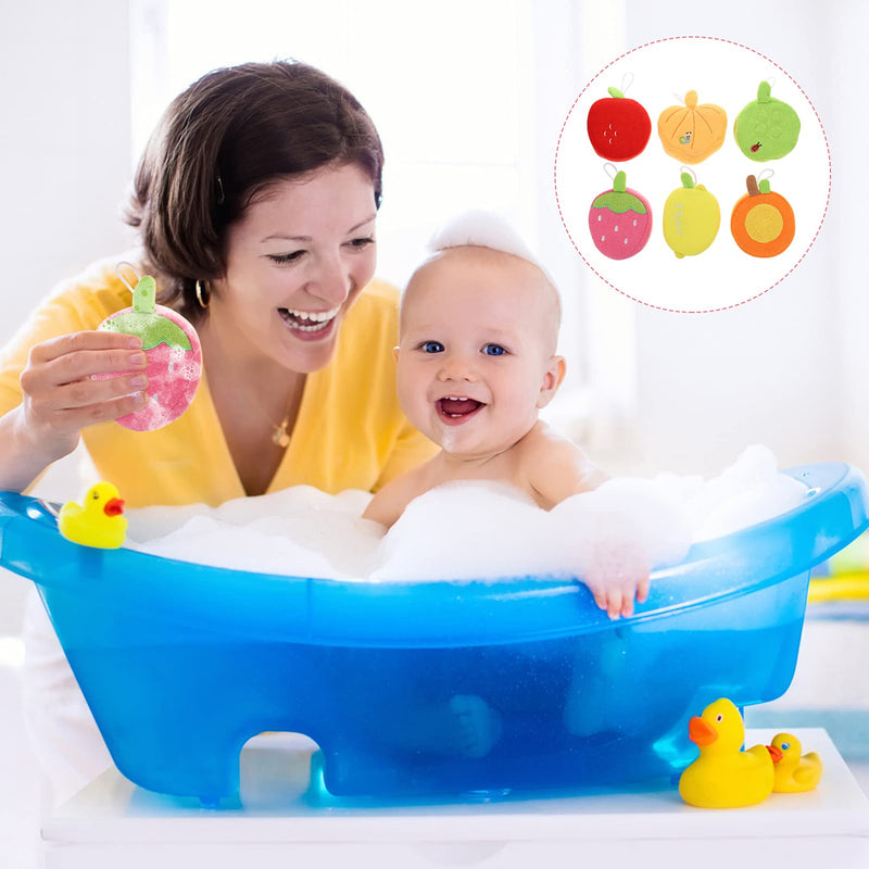 [Australia] - Lurrose 6pcs Kids Bath Sponge Cute Fruit Shape Body Loofah Shower Scrubber Exfoliating Washer Bath Ball Pouf Towel for Baby Toddler 