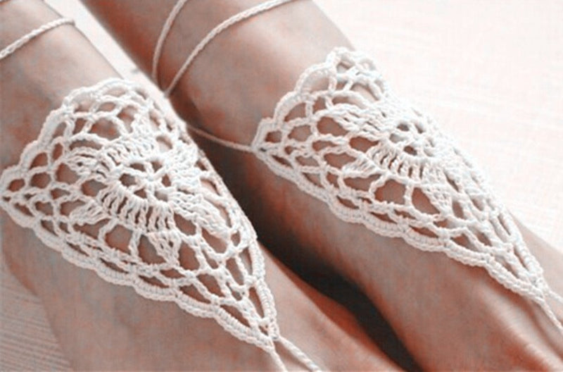 [Australia] - yueton 2pcs Crochet Barefoot Sandals, Nude Shoes, Foot Jewelry, Anklet, Bridesmaid Accessory, Yoga Shoes, Beach Pool Wedding Accessory White 