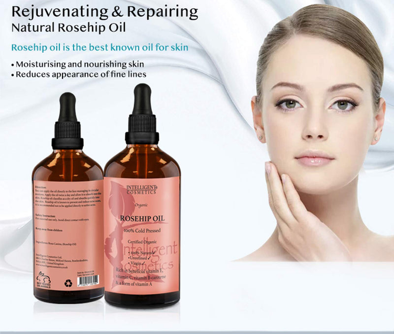 [Australia] - Rosehip Oil 100% Cold Pressed Pure Certified Organic Oil 100ml Best Known Facial Oil with Vitamin E, Vitamin C, B-carotene and a Form of Vitamin A 