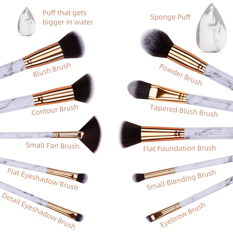 [Australia] - HEYMKGO Makeup Brushes Professional Marble Makeup Brush Set, Soft and Odor-free Natural Synthetic Bristles,10PCS + 2 Sponge Puff + Marble Pattern Cosmetics Bag 