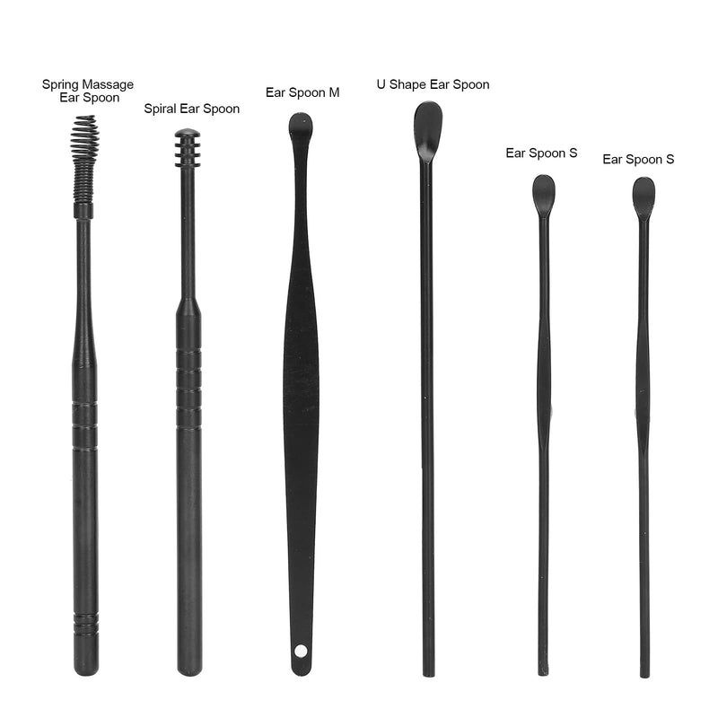 [Australia] - Ear Wax Removal Kit, 6-in-1 Ear Pick Tools Reusable Ear Cleaner Reusable Ear Cleaner Ear Wax Removal Tool Stainless Steel Ear Wax Remover with Storage Box(black) 