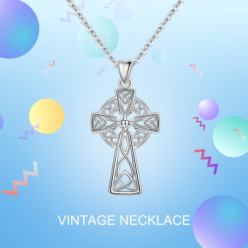 [Australia] - INFUSEU Sterling Silver Celtic Knot Pendant Necklace for Women Irish Cross Tree of Life Trinity Eternity Love Jewelry Celtic Cross - Small 