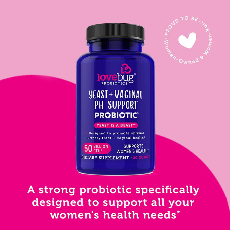 [Australia] - Lovebug Yeast + Vaginal pH Support | Clinically Studied Ingredients for Yeast & UTIs | Multi Strain 50 Billion CFU | 30 Capsules 30 Count (Pack of 1) 