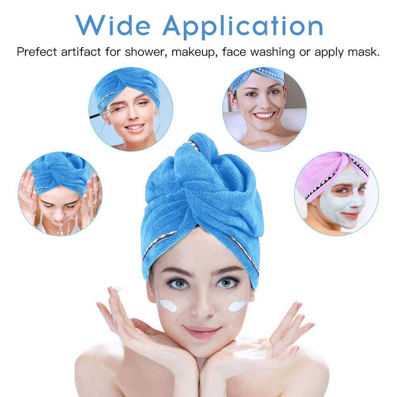 [Australia] - Microfiber Hair Drying Towels Wrap Hair Cap Towel Quick Drying Hair Towel Wrap Anti-frizz Quick Dry Head Turban for Long Thick & Curly Hair, Super Absorbent & Never Falls Off (Blue+Purple) Blue+purple 