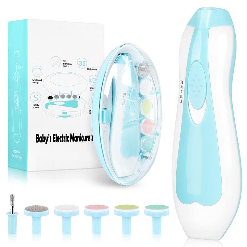 [Australia] - Electric Nail File Drill for Baby No Sharp Claws Hurt, 6 in 1 Safety Cutter Trimmer Clipper for Toes and Fingers (Blue) 