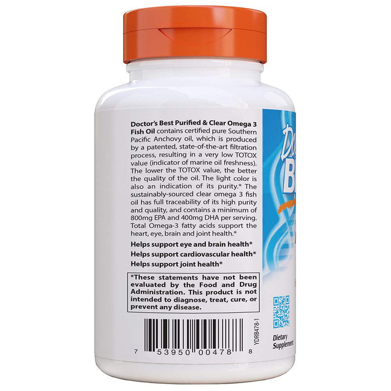 [Australia] - Doctor's Best Purified & Clear Omega 3Fish Oil, No Reflux, Supports Heart, Eyes, Brain & Joint Health, 120 Count (Pack of 1) 