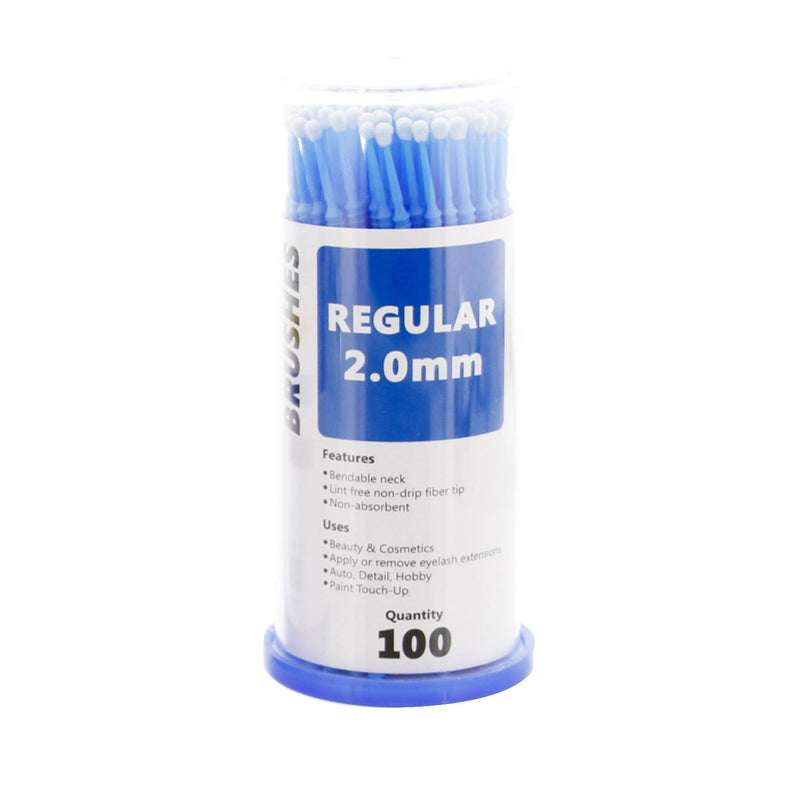 [Australia] - TCP Global Eyelash Extension Micro Brushes, 100 Medium 2.0 mm Tip Size Blue Disposable Brush Applicators - Apply Makeup, Paint Touch Up 