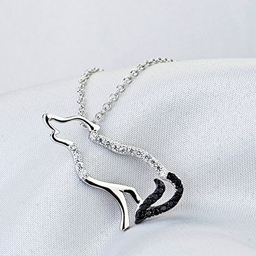 [Australia] - YFN Wolf Pendant Necklace 925 Sterling Silver Cubic Zirconial Wolf Moon Necklace 18" Birthday Day Jewelry for Girlfriend Wife Black Cz Wolf Necklace 