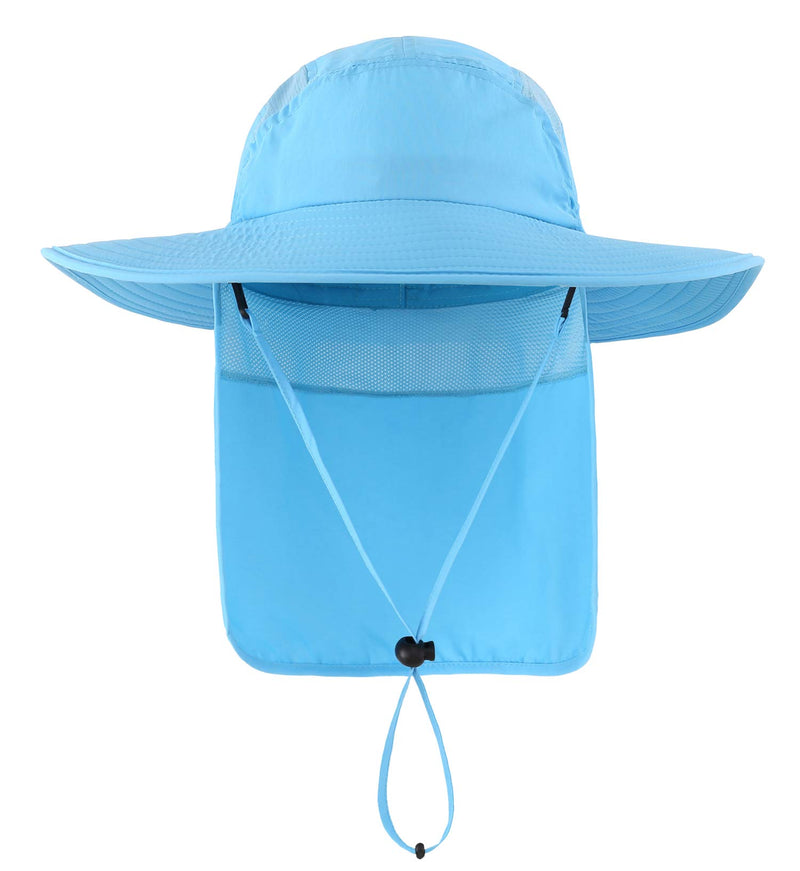 [Australia] - Home Prefer Mens UPF 50+ Sun Protection Cap Wide Brim Fishing Hat with Neck Flap Aqua Blue 