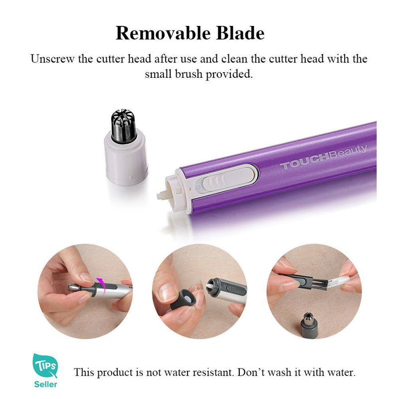 [Australia] - TOUCHBeauty Nose Hair Trimmer,Portable Electric Nose Ear Hair Trimmer,Personal Groomer Hair Removal,Battery Powered,Purple TB-0656P (Upgraded Version) 