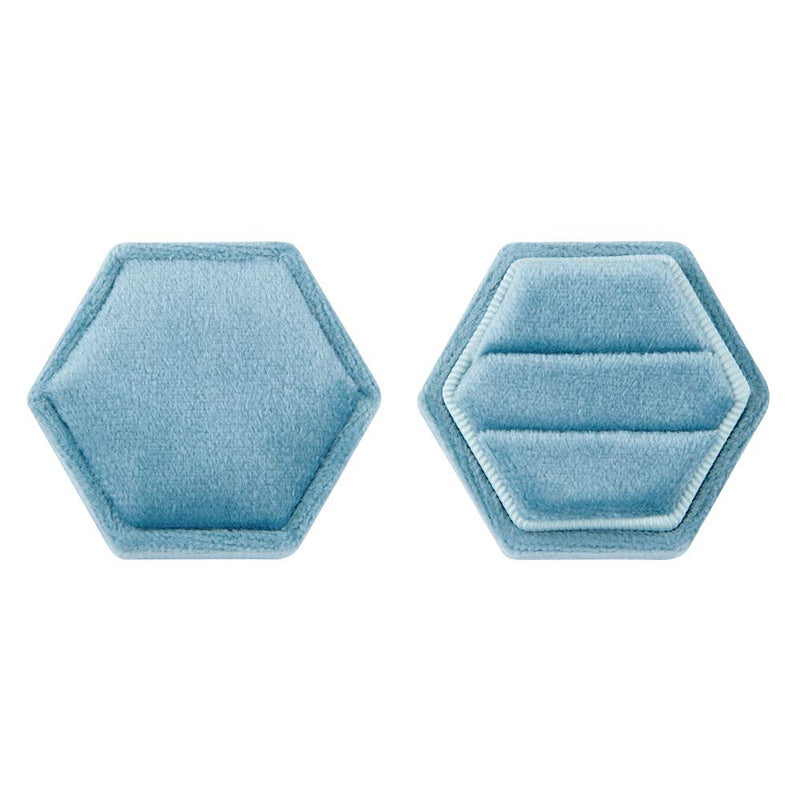 [Australia] - DesignSter Hexagon Velvet Ring Bearer Box - Premium Gorgeous Vintage Double Ring Display Holder with Detachable Lid for Proposal, Engagement, Wedding, Ceremony (Dark Blue) Dark Blue 