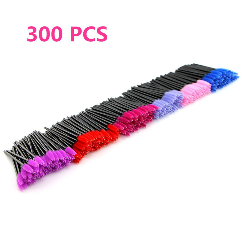 [Australia] - 300 Pcs Mascara Wands Multi-colored Eyelash Brushes Lash Extensions Makeup Brush Tool Bulk, Black Handle (Black Handle-Mix-300pcs) Black Handle-Mix-300pcs 