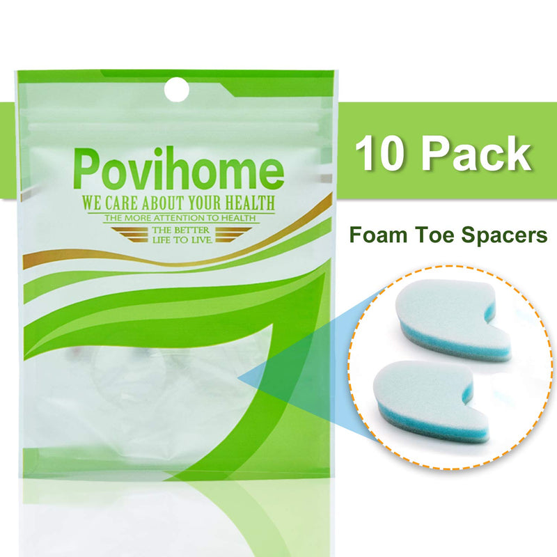 [Australia] - Povihome 10 Pack Foam Toe Spacers(2/5" Thick), 3-Layer Toe Separators - Large Size - to Align Crooked, Overlapping Toe, Relieve Corn, Blister and Reduce Toe Irritation 