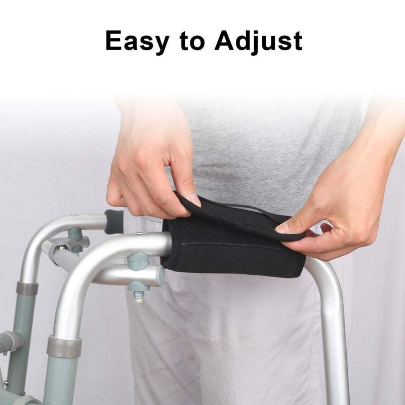 [Australia] - Padded Walker Hand Grips 2 Pack Wheelchair Handle Grips Covers with Strap Soft Foam Padding Adjustable Non-Slip Breathable for Senior Elderly Rollator Crutches Luggage (Black) Black 