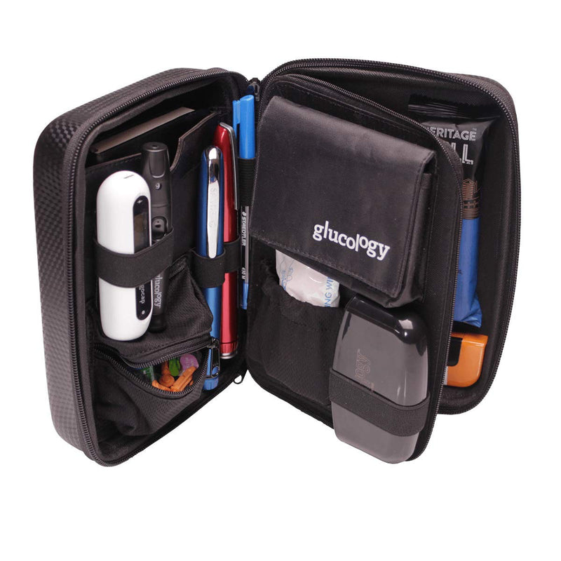 [Australia] - Glucology Diabetic Travel Case - Organizer for Blood Sugar Test Strips, Medication, Glucose Meter, Pills, Tablets, Pens, Insulin Syringes, Needles, Lancets (Black, Plus) Black 