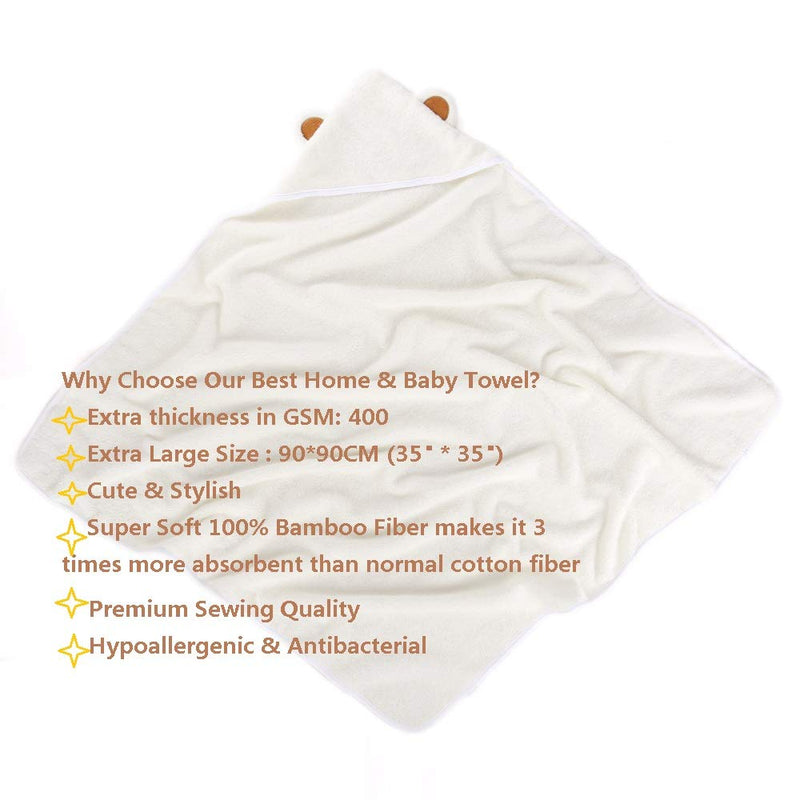 [Australia] - Baby Hooded Towel Ultra Soft 100% Bamboo Fabric 0-5 Years Large size 90x90CM(35"X 35") Highly Durable 500 GSM Girls, Boys, Babies, Newborn, Toddler and Kids 