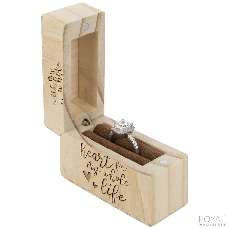 [Australia] - Koyal Wholesale Engraved Real Wood Slim Ring Box, Wedding Engagement Proposal Ring Box, Discreet Thin Ring Box With Hinge (With My Whole Heart For My Whole Life) With My Whole Heart For My Whole Life 