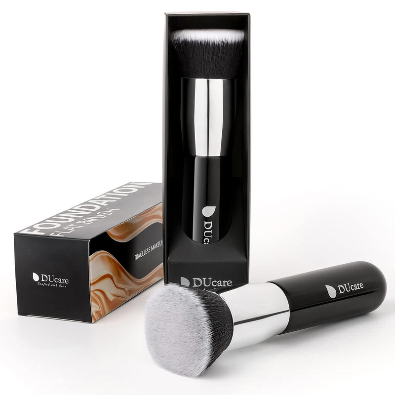 [Australia] - DUcare Foundation Kabuki Brush- Flat Top Big Makeup Brushes Perfect For Liquid Blending Tanning Cream or Flawless Powder Cosmetics - Buffing, Stippling, Concealer, Fake Tan Body Lotion(Black) Black Foundation Brush 