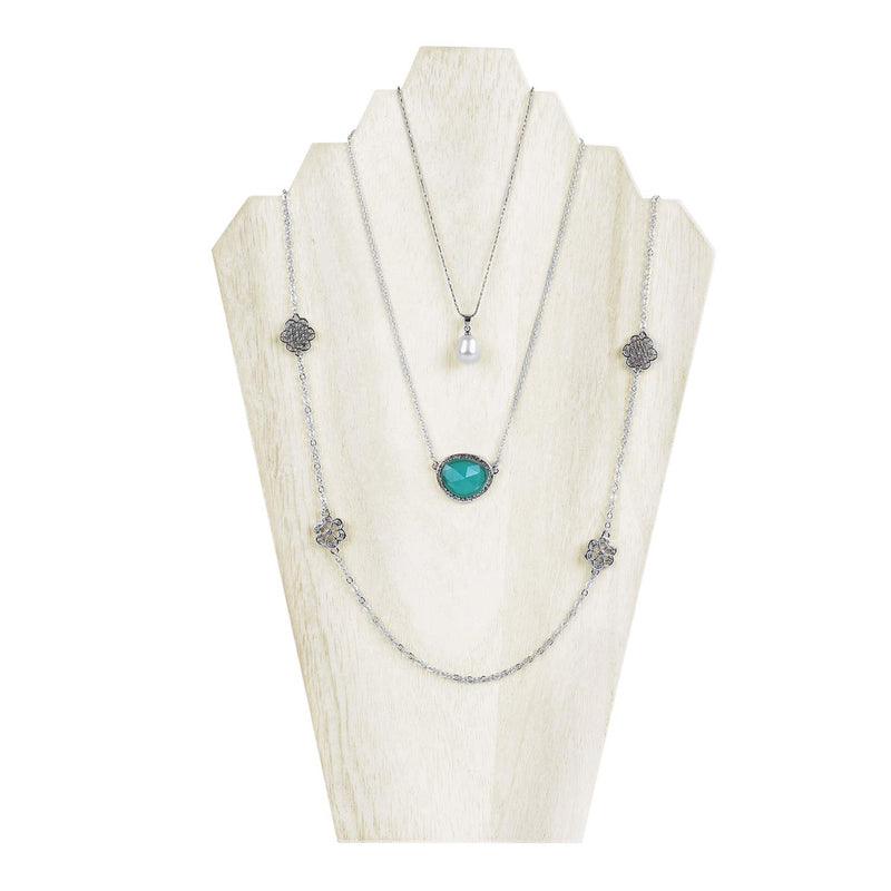 [Australia] - Ikee Design 2 pcs Set Wood Jewelry Display Bust with Easel for 3 Necklaces (Wash White) Wash White 