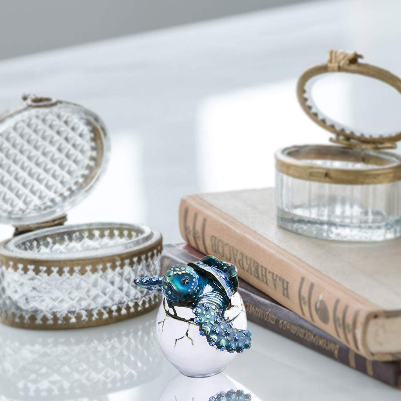 [Australia] - Pipping Baby Sea Turtle Crystal Glass Trinket Box Vintage Style Hinged Jewelry Treasure Keepsake Box blue 