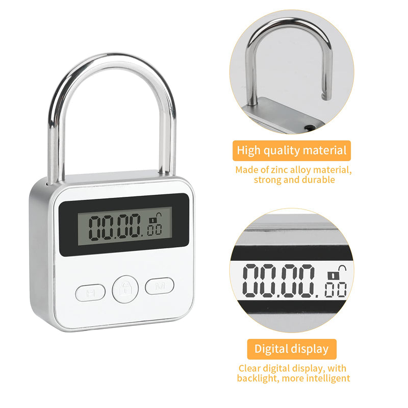 [Australia] - Brynnl Smart Time Lock 99 Hours Max Timing Lock with LCD Display USB Rechargeable Security Padlock Heavy Duty Metal Electronic Timer Lock (Silver) Silver 