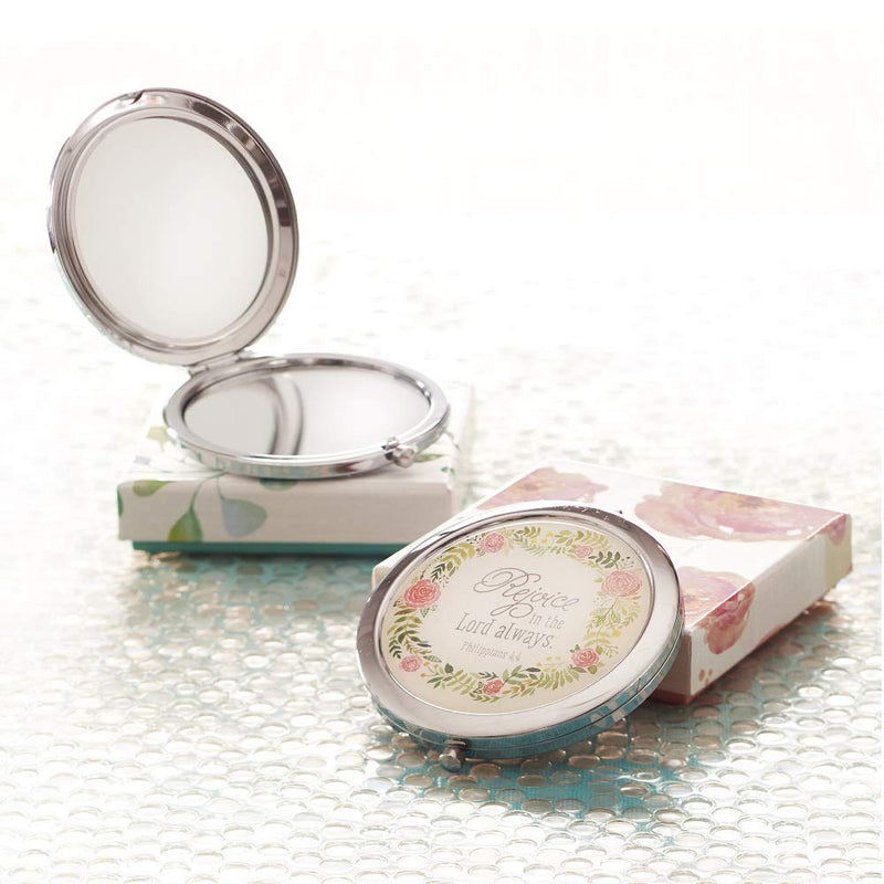 [Australia] - Rejoice In The Lord Always Compact Folding Mirror 2x Magnification Ultra Portable for Purses/Travel, Philippians 4:4 Bible Verse, Inspirational Gift Women Ladies Retreats Weddings Showers Rejoice 