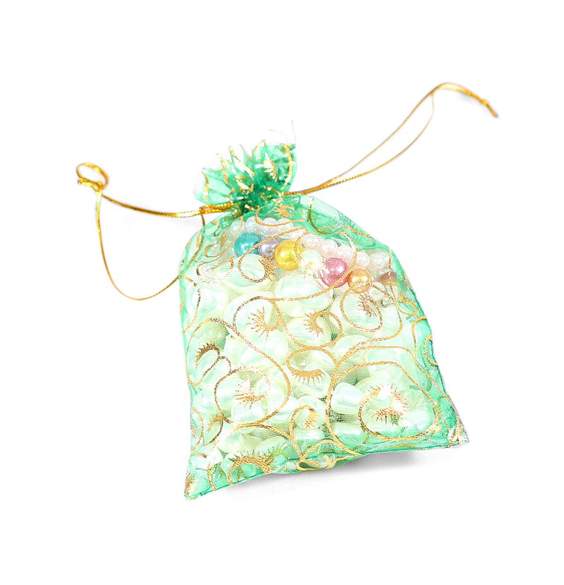 [Australia] - EDENKISS Drawstring Organza Jewelry Pouch Bags Heart Gold 4X6 (Green) Green 