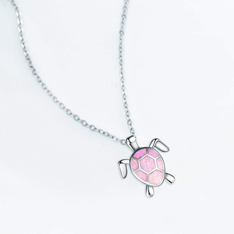 [Australia] - VANGETIMI Lovely Sea Turtle Pendant Necklace Cute Animals Opal Silver Chain Adjustable Necklace Jewelry Gifts for Women Girls Pink 