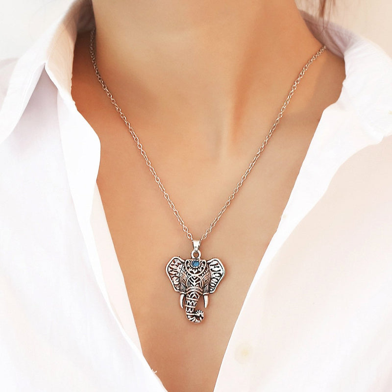 [Australia] - Zealmer Women Vintage Elephant Pendant Necklace silvery 