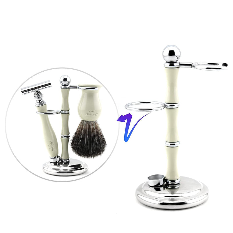 [Australia] - Haryali London Sustainable 2 in 1 Shaving Brush & Razor Stand Holder, Non-Rustic, Stainless Steel, Zero Waste, Ivory Resin Finish, 1 g 