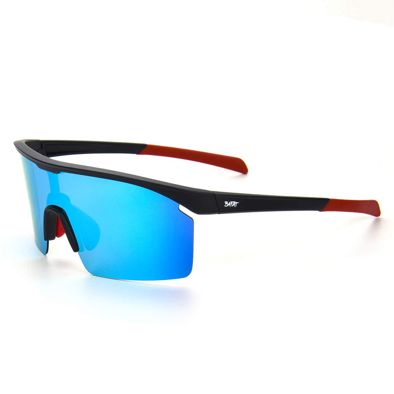 [Australia] - BAFAT Sport Polarized TR90 Sunglasses for Men and Women Uv400 Windproof Eyewear Rectangular Sun Glasses Matte Black/Blue Revo 131 Millimeters 