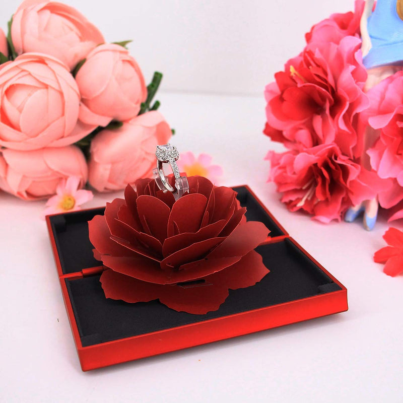 [Australia] - Orita Jewelry Box Antique Rose Flower Engagement Propose Ring Box Jewelry Organizer Case Holder Red Box 