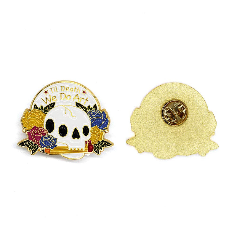 [Australia] - Funny Art Gifts for Women Girls Teens - Til Death We Do Art and Skull Flowers Enamel Lapel Pin Badge - Charm Art Pin Gifts for Women/Best Friends/Family 