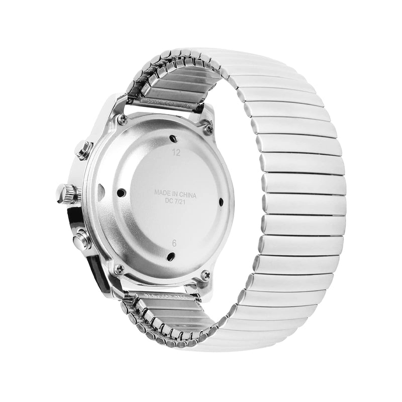 [Australia] - MAUJOY Clear and Loud American Accent Voice Ladies Talking Watch Speaks The Time, Date or Alarm time for Elderly, Impaired Sight or Blind. White Face-Black Numbers-Expansion Band 