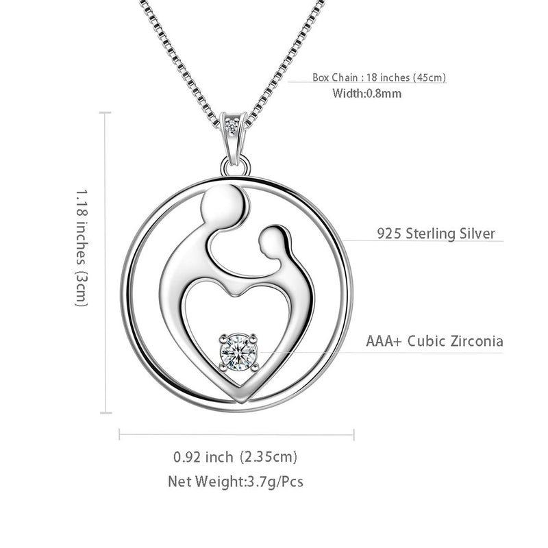 [Australia] - Love Mom Necklace For Mothers 925 Sterling Silver Hearts For Mom Pendant Mother's Day Gift round coin mom and baby 