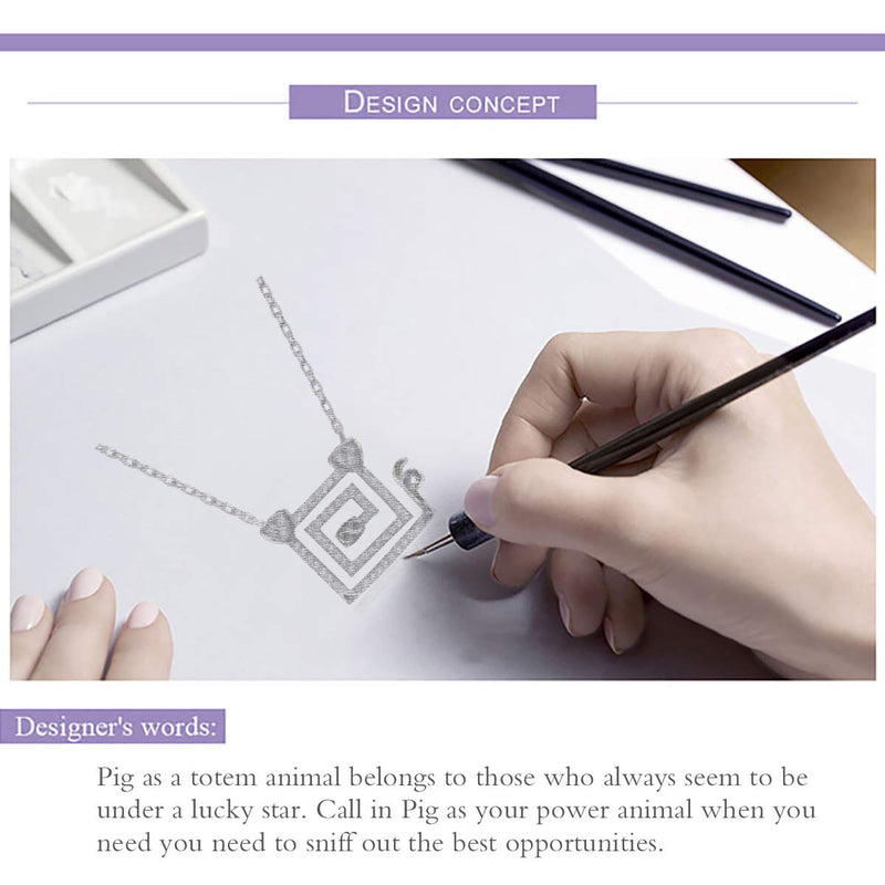 [Australia] - FOREVER QUEEN Secrets of Planet Triangle Pendant Necklace 925 Sterling Silver Sparkling 5A Cubic Zirconia Birthday Gift for Women Girls BJ09119 Cute Pig Necklace 