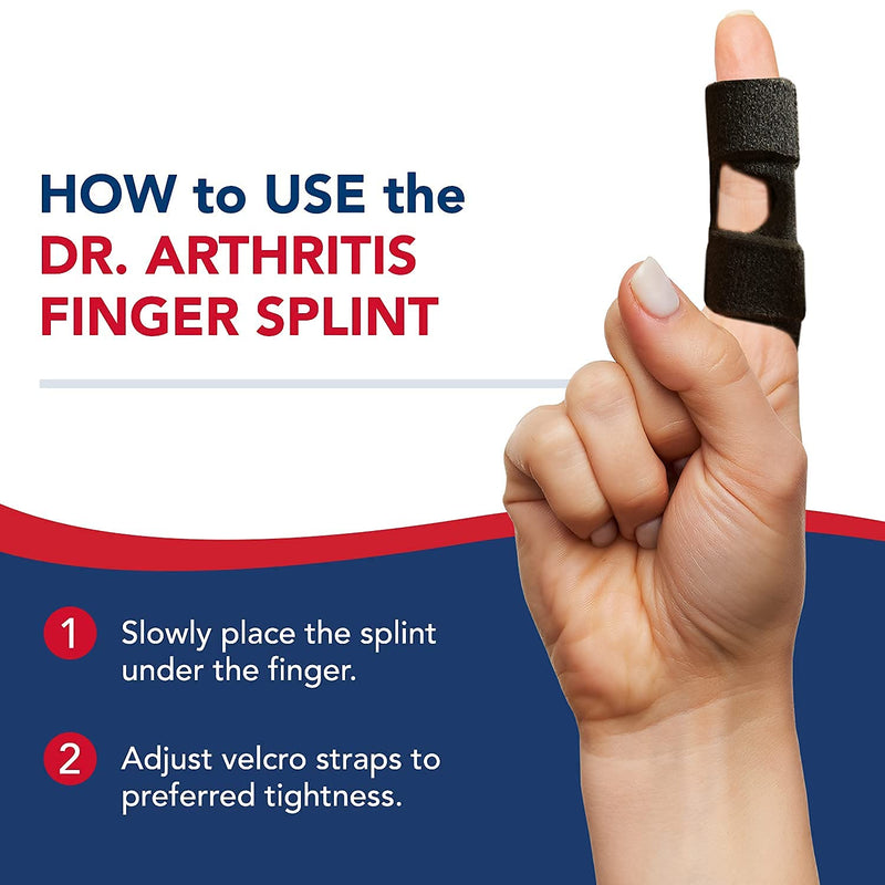 [Australia] - Dr. Arthritis Doctor Developed Finger Splint and Handbook [1-Piece] Trigger Finger Brace - Braces, Splints & Supports Index, Middle, Ring & Pinky Finger - Padded Finger Splints for Straightening Black, S/M 1 
