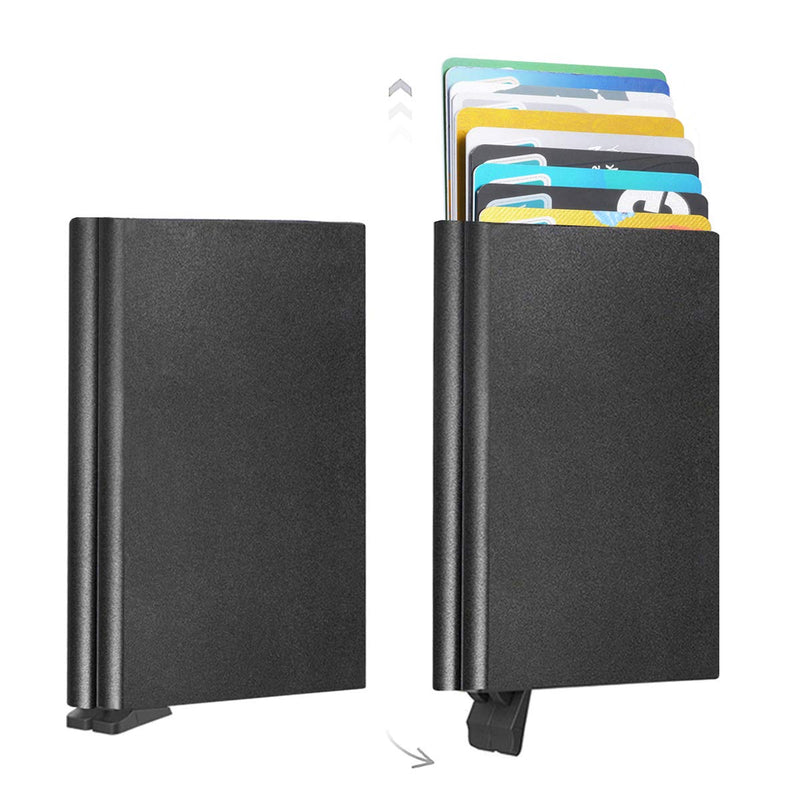 [Australia] - Card Holder, Men Credit Card Holder, Slim Card Case Front Pocket Anti-theft-RFID Auto Pop up Travel Thin Wallets for Men Black Aluminum(Hold 10-12 Cards) 