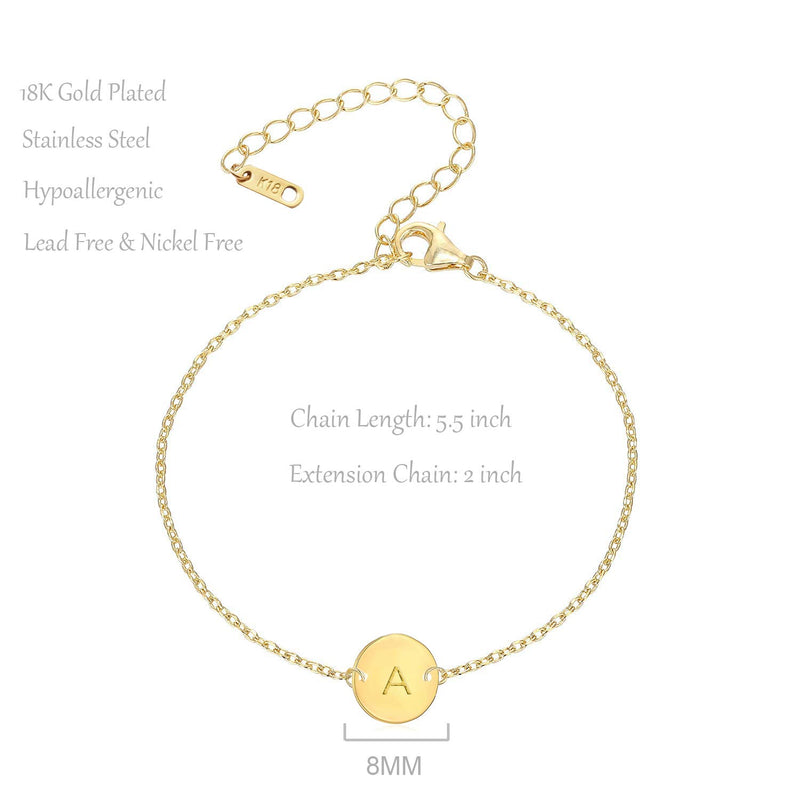 [Australia] - Glimmerst Personalized Initial Bracelet, 18K Gold Plated Stainless Steel Letter Bracelet Dainty Coin Charm Bracelet Delicate Disc Name Bracelet for Women Girls A 