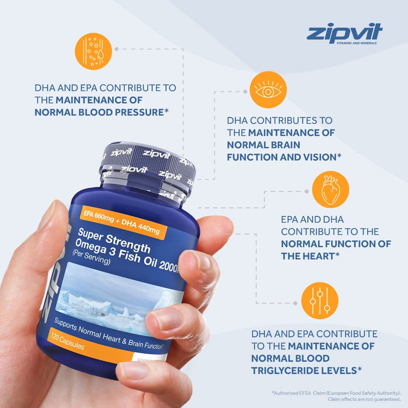 [Australia] - Omega 3 Fish Oil 2000mg, EPA 660mg DHA 440mg per Daily Serving. 120 Capsules (2 Months Supply). Supports Heart, Brain Function and Eye Health. 2 Capsules Per Serving 