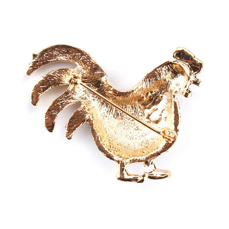 [Australia] - Reizteko Gold Tone Multicolor Large Red Rooster Cock Chicken Brooch Pin Enamel Rhinestone Animal Jewelry (Multicolored) Multicolored 