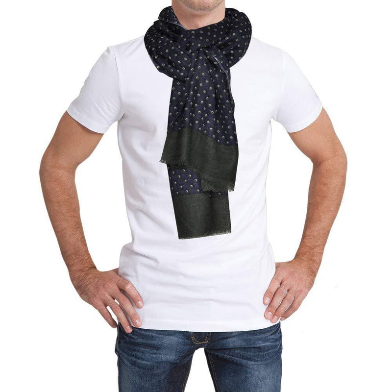 [Australia] - Scarf 100% Wool Blue Navy Small Green and White Squares 
