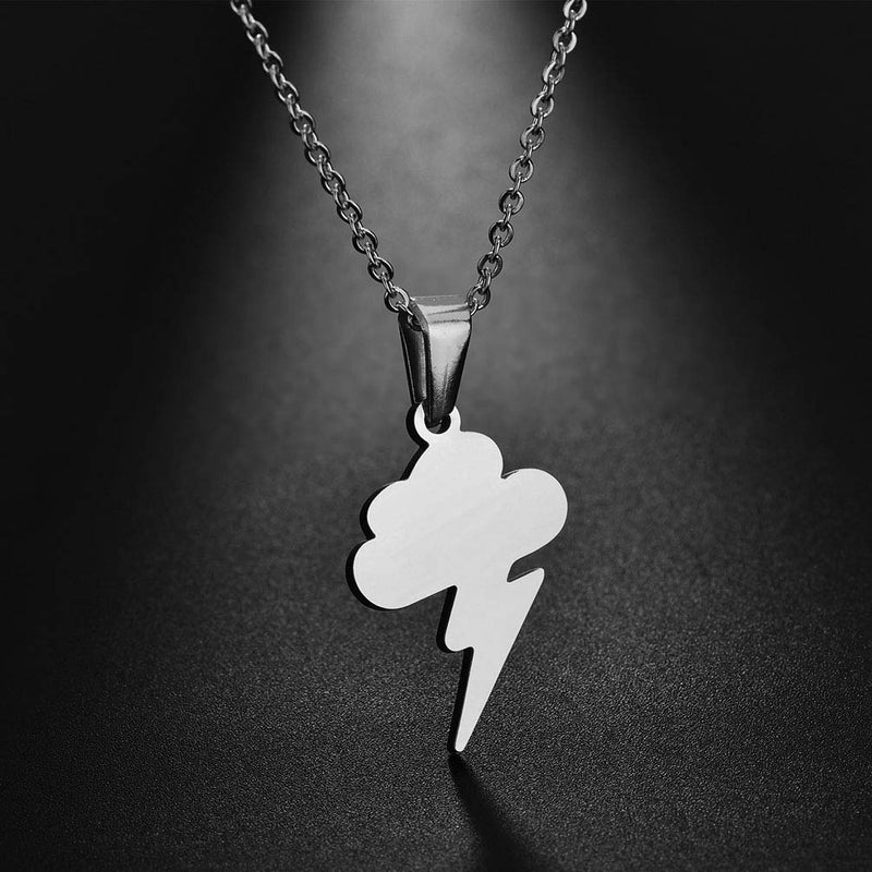 [Australia] - Houpotao Lightning Pendant Necklace Surgical Stainless Steel Hypoallergenic Cloud Weather Pendant Necklace for Boys Girls Silver 