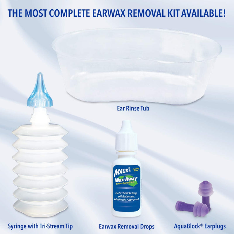 [Australia] - Mack's ProRinse Ear Wax Removal System - 0.5 FL OZ Ear Drops, Ear Plugs, Ear Wash Tub & Ear Syringe with Triple-Action Rinse Tip 