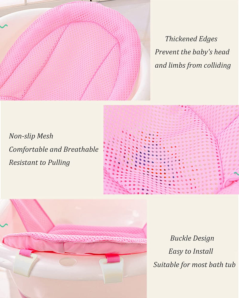 [Australia] - Infant Baby Bath Pad Non Slip Bath Seat Net for Babies Infant Supportive Bathtub Pillow Baby Newborn Bath Support Sling Soft Breathable Bath Cushion 3D Mesh Bath Support Seat Adjustable for 0-36months Pink 
