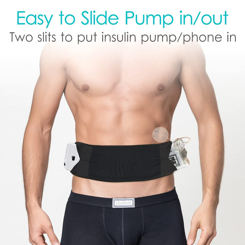 [Australia] - DiaBelt Insulin Pump Belt with Mesh Pouch for Easy Viewing Operation, Diabetic T1D Medical Holder Accessories Waist Band with Slits for Tubing Epipen Men Women Adult Black Medium (Pack of 1) 