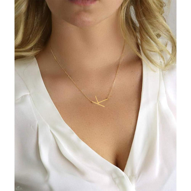 [Australia] - MOMOL Sideways Initial Necklace, 18K Gold Plated Stainless Steel Tiny Initial Necklace Dainty Personalized Letter Necklace Delicate Small Monogram Name Necklace for Women Girls B 