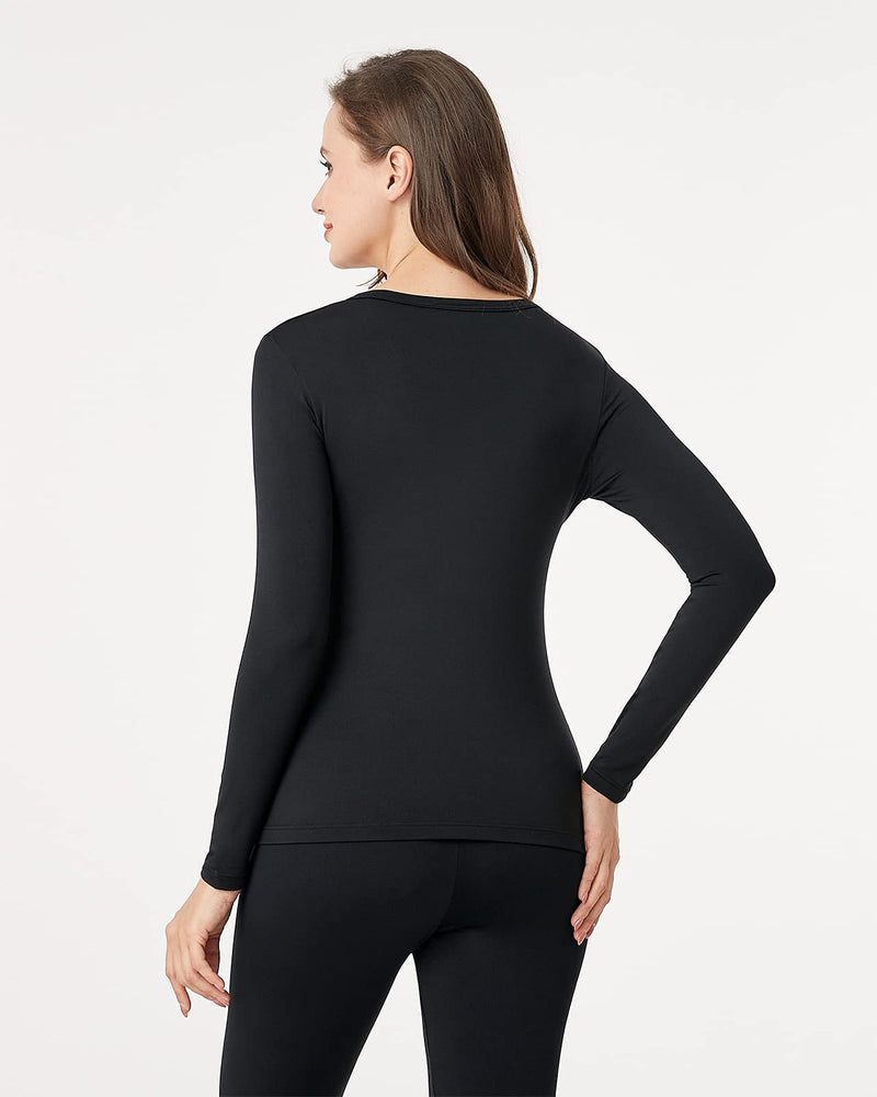 [Australia] - LAPASA Womens Thermal Underwear Top, Fleece Lined Long Sleeve Crew Neck Shirt, Light/Mid/Heavy Weight (Thermoflux L15 L39 L42) XXL Lightweight L15: Black (Top) 